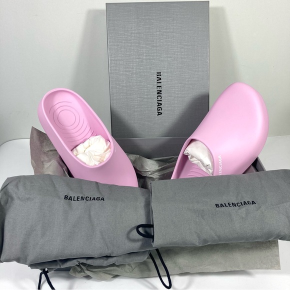 Balenciaga Pool Logo Closed Slides Clogs Pink Women Size 10 US NEW Matte Finish - Picture 5 of 14